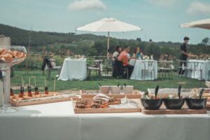 Aperitiu de casament a l'aire lliure amb vistes al Penedès